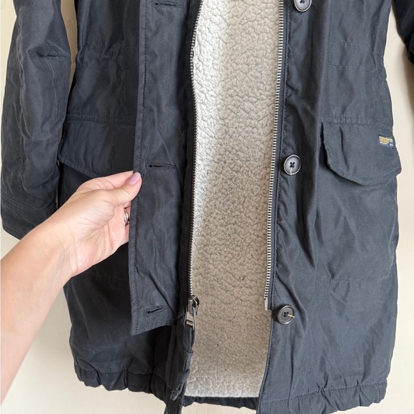 Abercrombie & Fitch Sherpa Lined Long Line Anorak Coat Faux Fur Trim Black Small - Picture 5 of 14